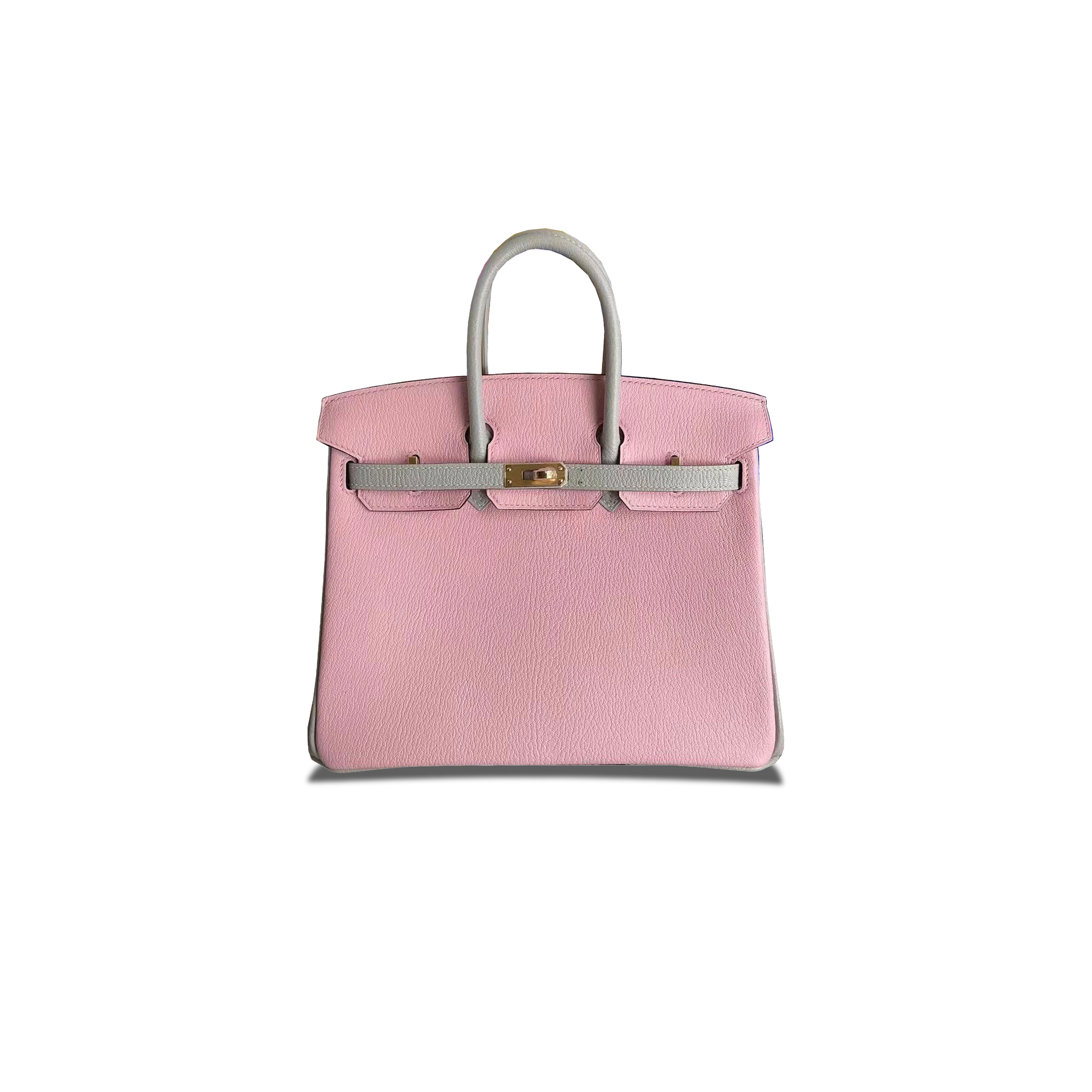 H**mes birkin 25 chevre leather cherry blossom and pearl grey gold buckle h028361cc69 (25*20*13cm)